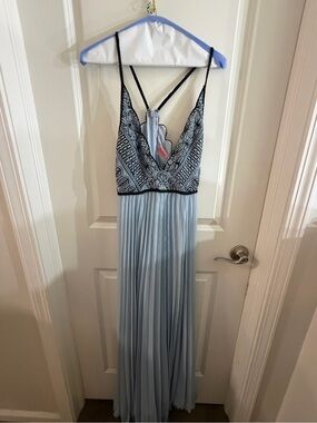 Light Blue Embroidered V-Neck Maxi Dress